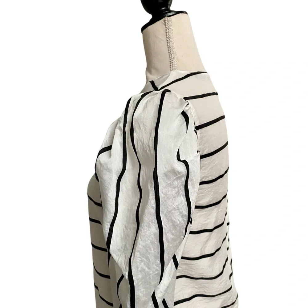 Zara Striped Puff Sleeve Top Black White Statement Sleeve Blouse XS